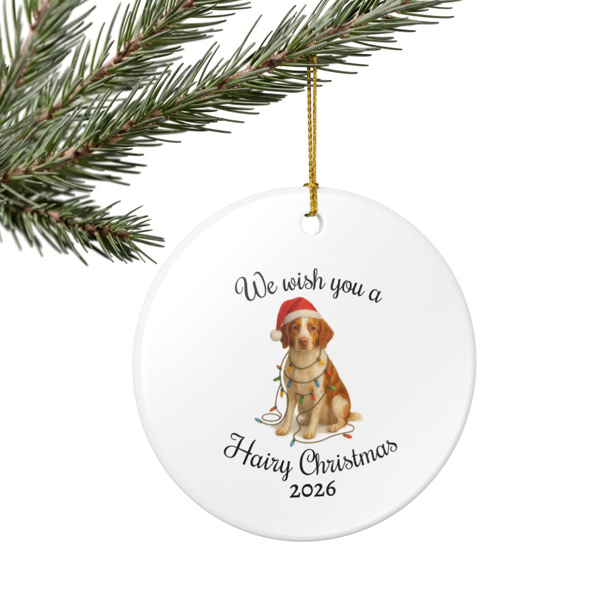Brittany Spaniel Ornament, Personalized Dog Holiday Keepsake, Ceramic Christmas Decoration, Custom Date, Pet Lover Gift