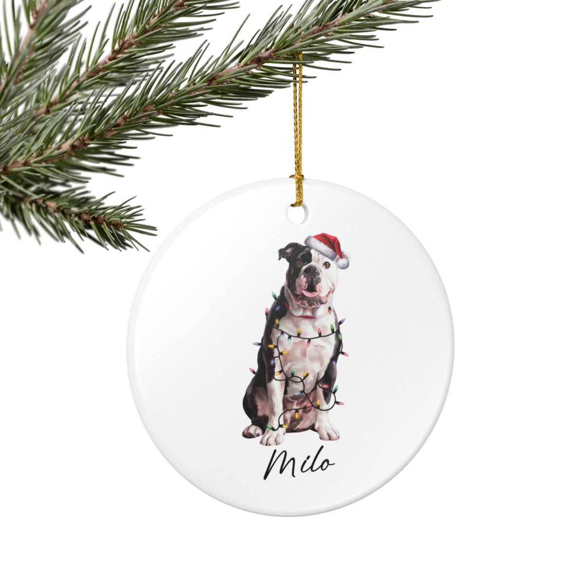 Personalized American Bulldog Christmas Ornament, Dog Name Holiday Decor