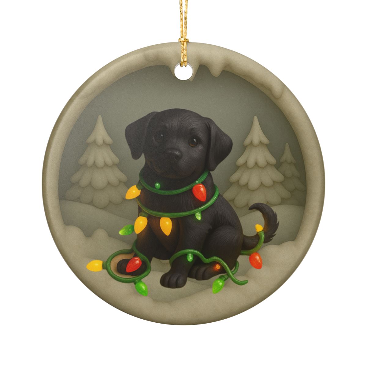 Black Lab Christmas Ornament, Personalized Labrador Retriever Puppy with Holiday Lights, Custom Dog Lover Gift, Tree Decoration