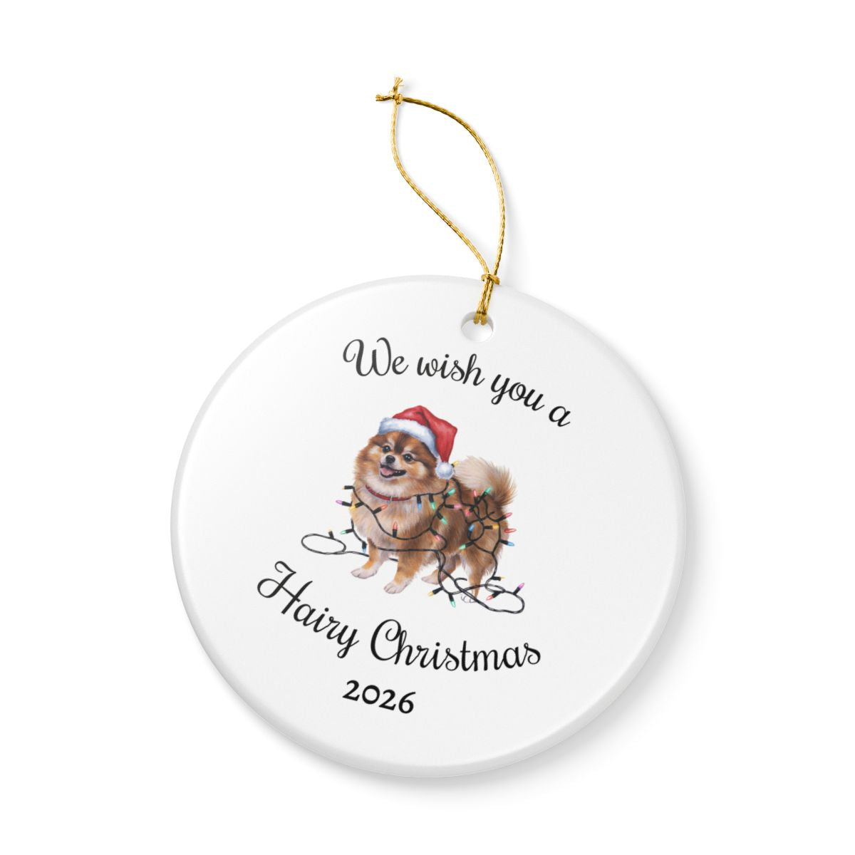 Christmas Pomeranian Ornament, Christmas Lights Dog Keepsake
