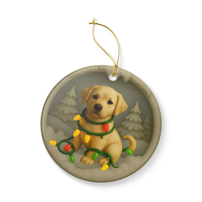 Personalized Yellow Lab Christmas Ornament, Custom Labrador Retriever with Holiday Lights Keepsake