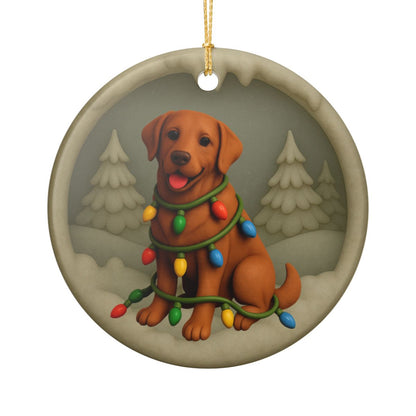 Fox Red Lab Christmas Ornament, Personalized Labrador Retriever Puppy with Holiday Lights, Custom Dog Lover Gift, Tree Decoration