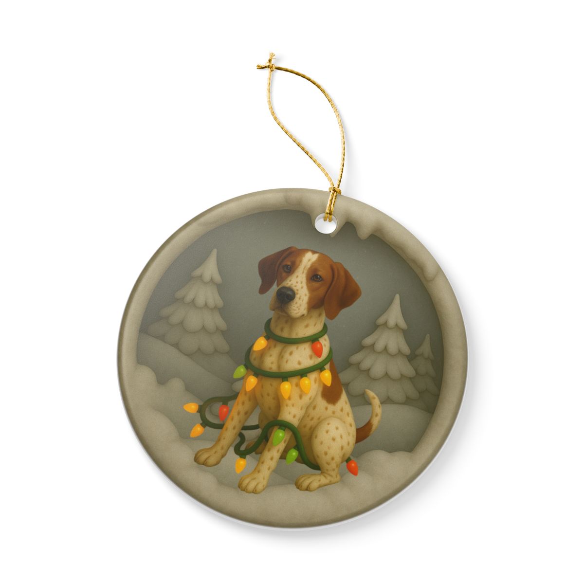 Personalized English Pointer Christmas Ornament, 3D Clay-Style Dog Keepsake with Lights