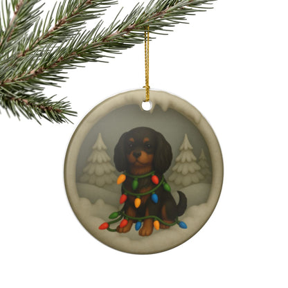 Personalized Black and Tan Cavalier King Charles Spaniel Christmas Ornament, 3D Clay-Style Dog Keepsake with Lights