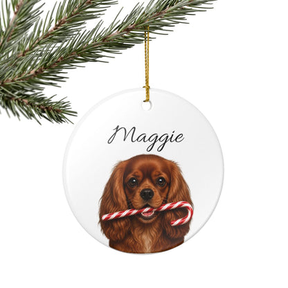 Personalized Ruby Cavalier Candy Cane Ornament