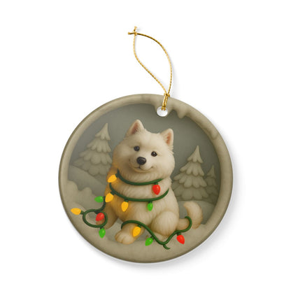 Personalized Samoyed Christmas Ornament, 3D Clay-Style Dog Keepsake with Lights