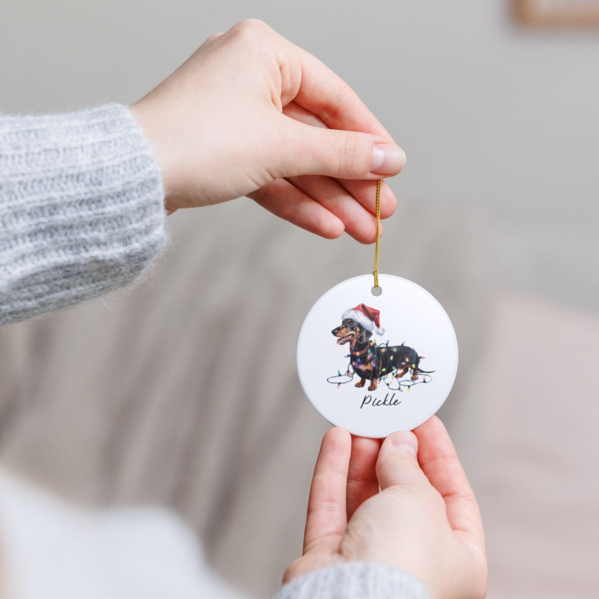 Personalized Black & Tan Dachshund Ornament, Dog Christmas Ornament, Custom Pet Name Holiday Decor Gift