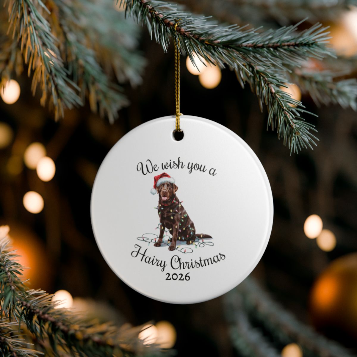 Christmas Chocolate Labrador Ornament, Christmas Lights Dog Keepsake