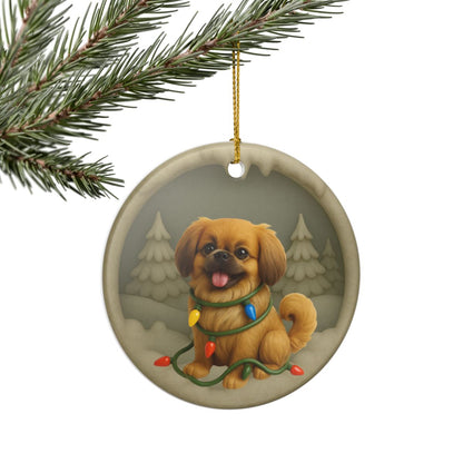 Personalized Pekingese Christmas Ornament, 3D Clay-Style Dog Keepsake with Lights