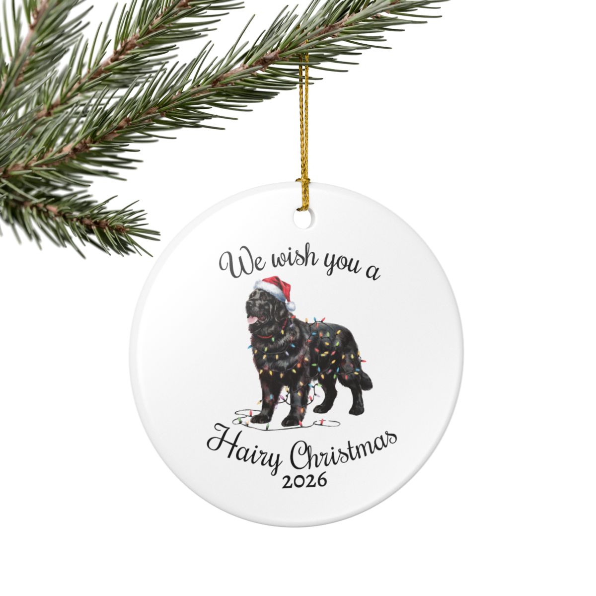 Christmas Black Newfoundland Ornament, Christmas Lights Dog Keepsake