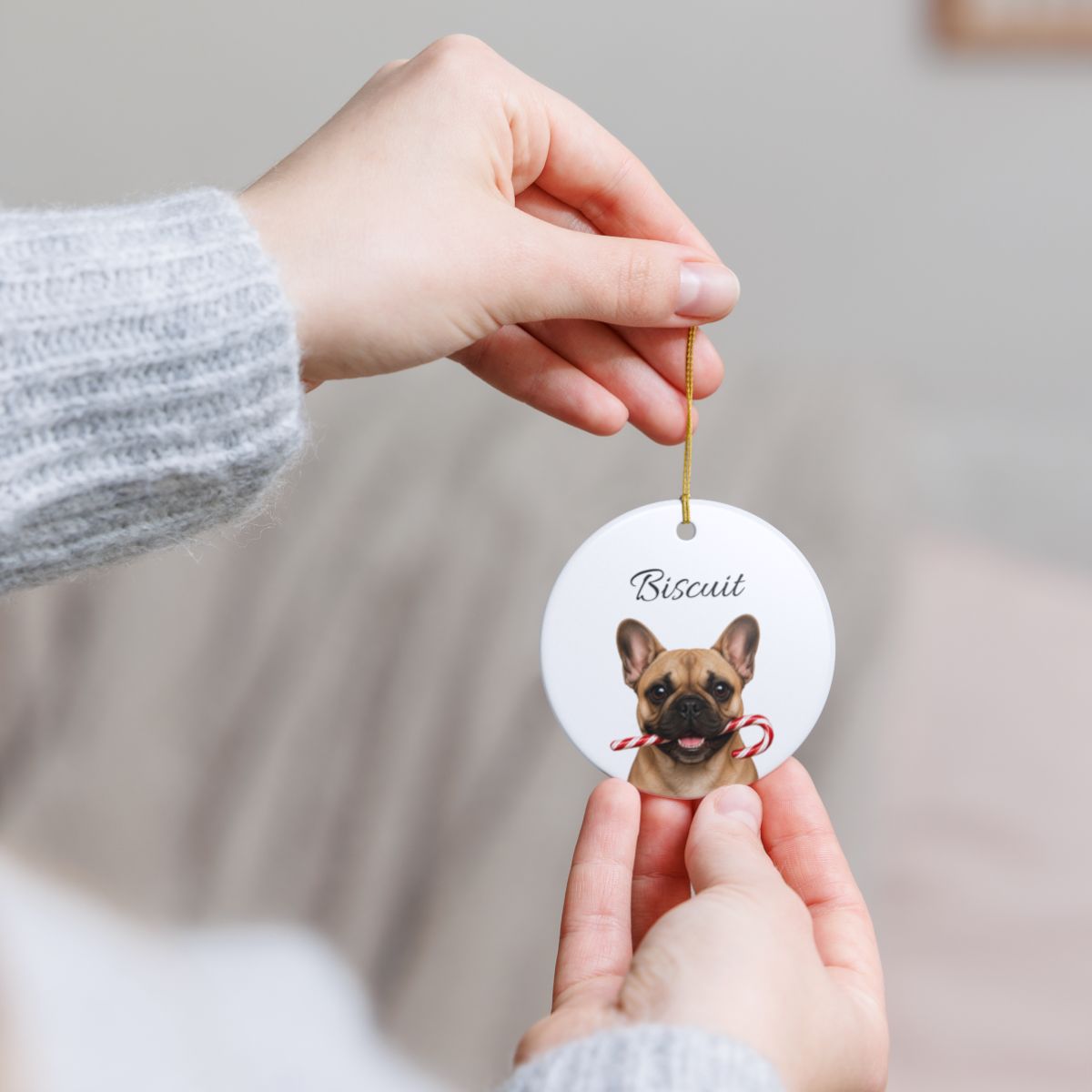 Personalized French Bulldog Candy Cane Ornament
