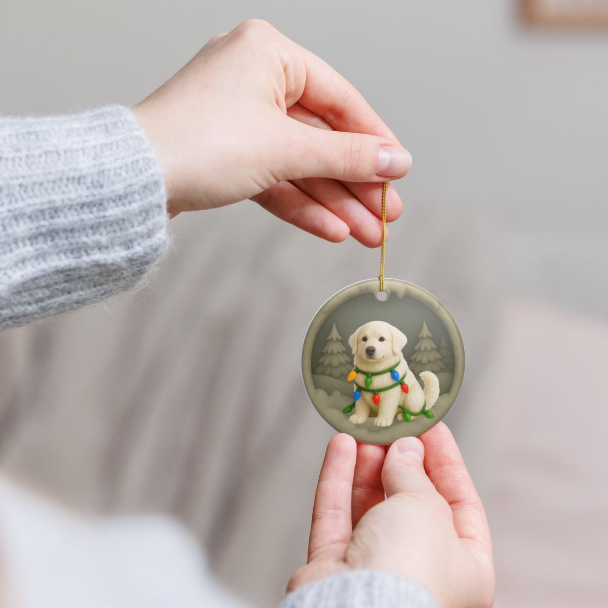 Personalized Great Pyrenees Christmas Ornament, 3D Clay-Style Dog Keepsake with Lights