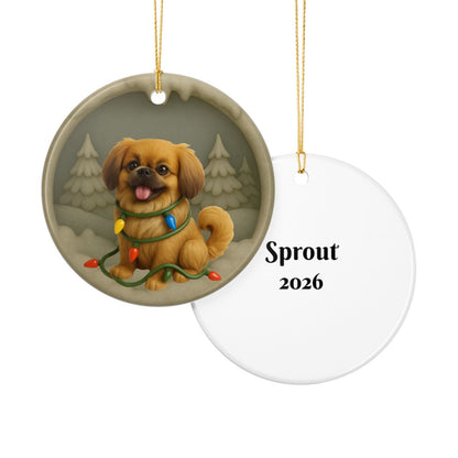 Personalized Pekingese Christmas Ornament, 3D Clay-Style Dog Keepsake with Lights