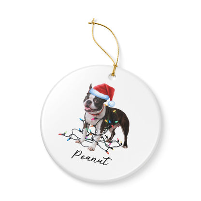 Personalized Boston Terrier Christmas Ornament, Ceramic Dog Lover Gift, Festive Lights Tree Decor