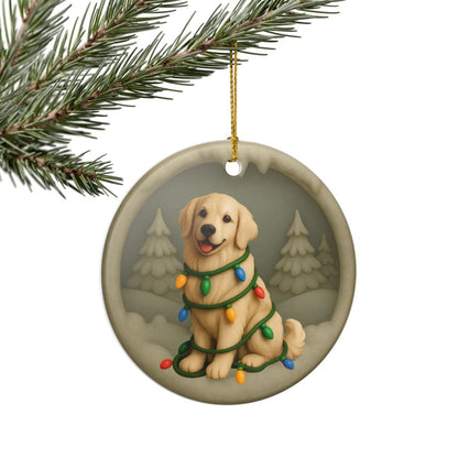 Personalized English Cream Golden Retriever Christmas Ornament, Custom Golden with Holiday Lights Keepsake