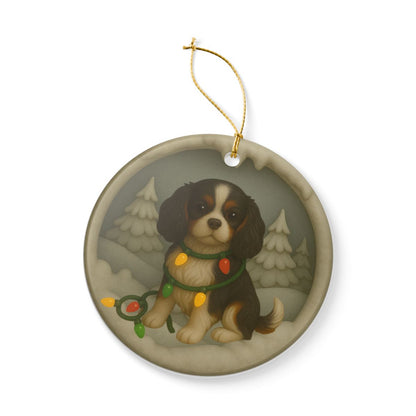 Personalized Tricolor Cavalier King Charles Spaniel Christmas 3D Clay-Style Ornament