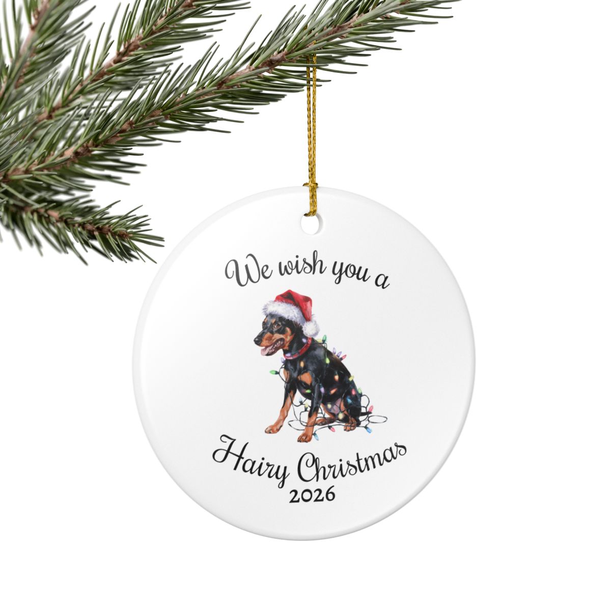 Christmas Miniature Pinscher Ornament, Christmas Lights Dog Keepsake
