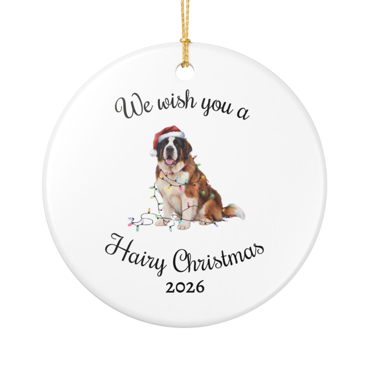 Christmas Saint Bernard Ornament, Christmas Lights Dog Keepsake