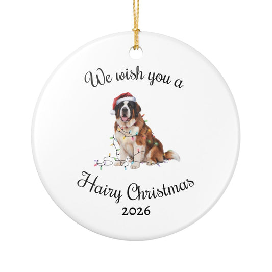 Christmas Saint Bernard Ornament, Christmas Lights Dog Keepsake