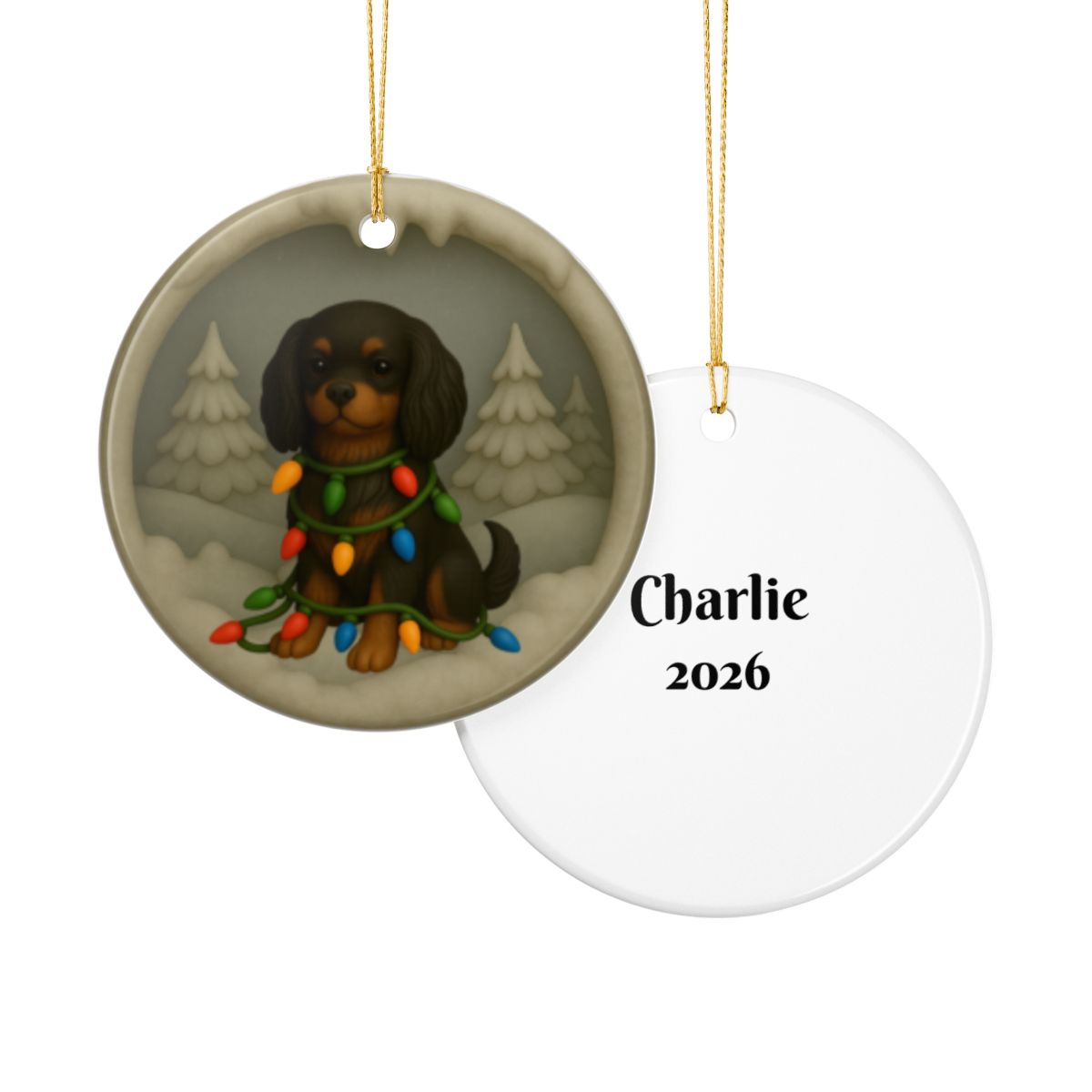 Personalized Black and Tan Cavalier King Charles Spaniel Christmas Ornament, 3D Clay-Style Dog Keepsake with Lights
