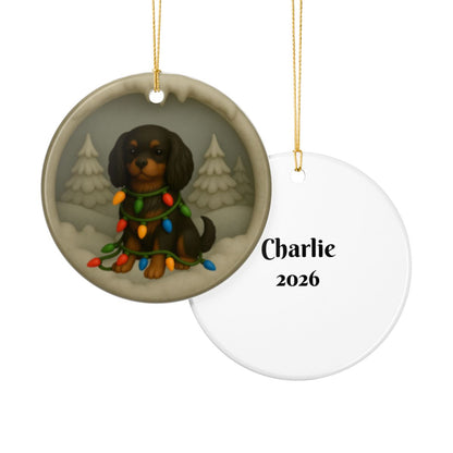 Personalized Black and Tan Cavalier King Charles Spaniel Christmas Ornament, 3D Clay-Style Dog Keepsake with Lights
