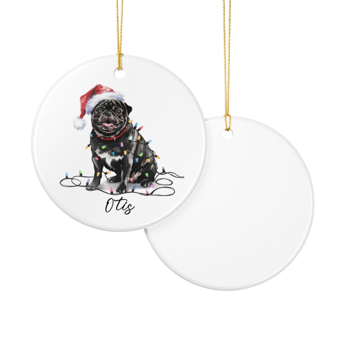Black Pug Ornament, Personalized Pet Keepsake