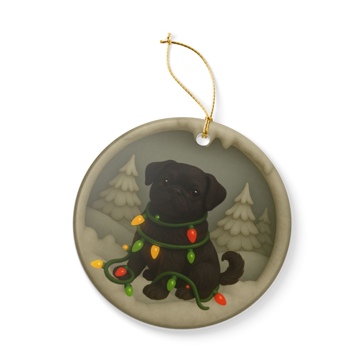 Personalized Black Pug Christmas Ornament, 3D Clay-Style Dog Keepsake with Lights