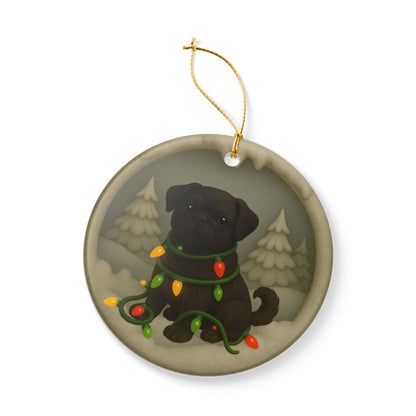 Personalized Black Pug Christmas Ornament, 3D Clay-Style Dog Keepsake with Lights