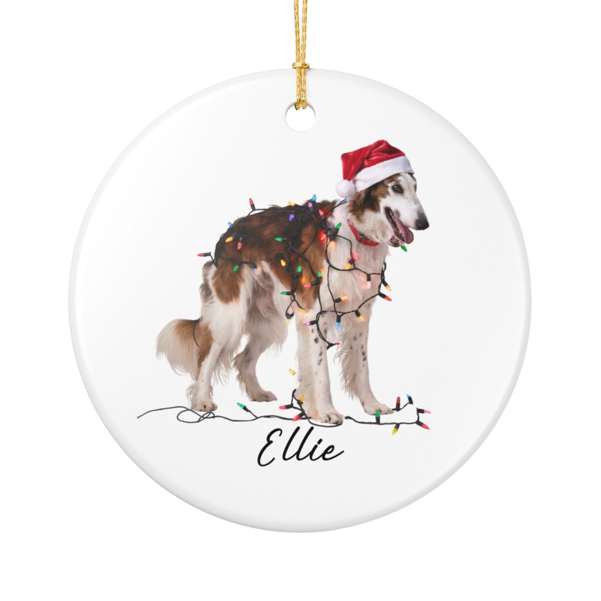 Personalized Borzoi Christmas Ornament, Ceramic Dog Lover Holiday Decor, Customizable Pet Keepsake
