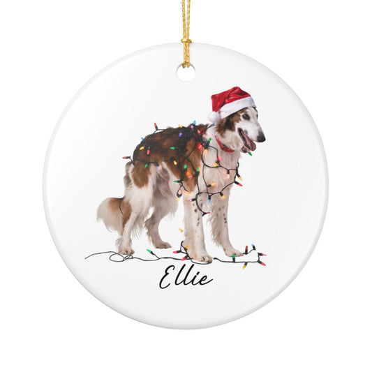 Personalized Borzoi Christmas Ornament, Ceramic Dog Lover Holiday Decor, Customizable Pet Keepsake