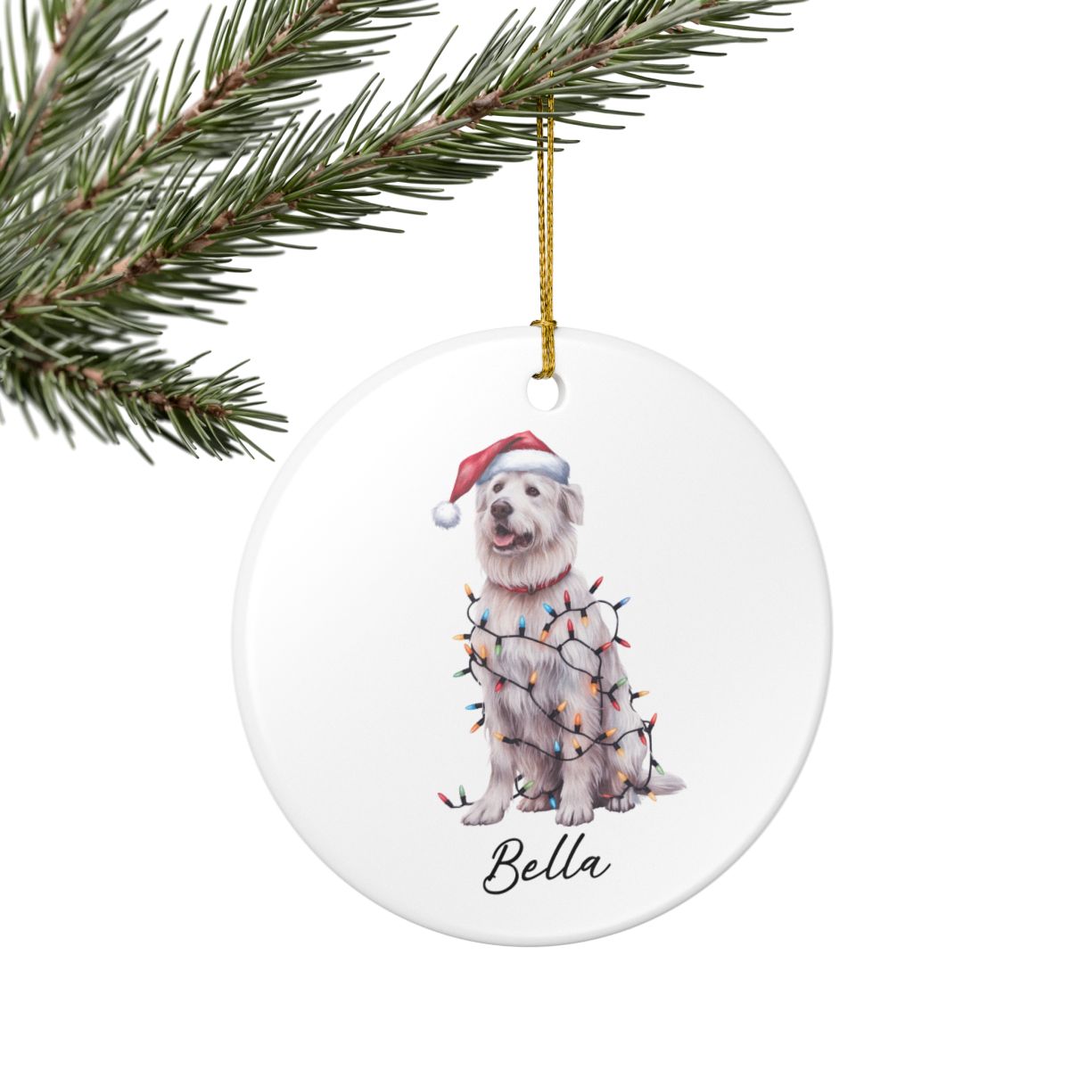 Personalized Kuvasz Dog Ornament: Ceramic Pet Christmas Keepsake with Lights