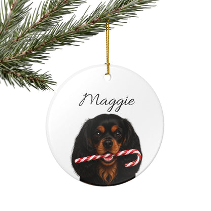 Personalized Black and Tan Cavalier Ornament, Custom Dog Name Christmas Ornament, Cavalier King Charles Gift