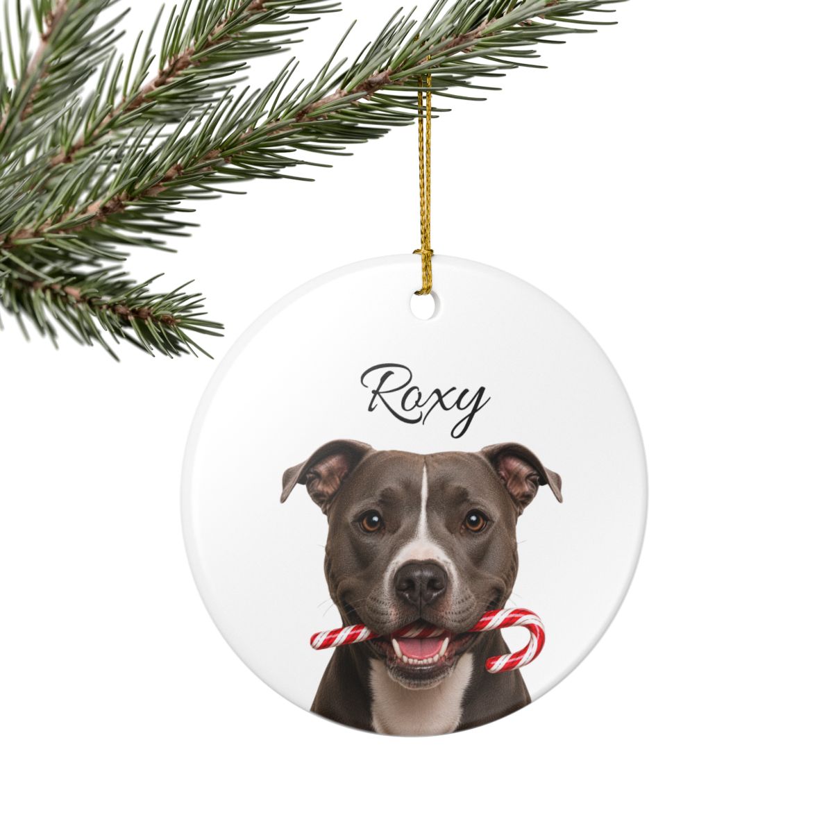 Personalized Pitbull Candy Cane Ornament