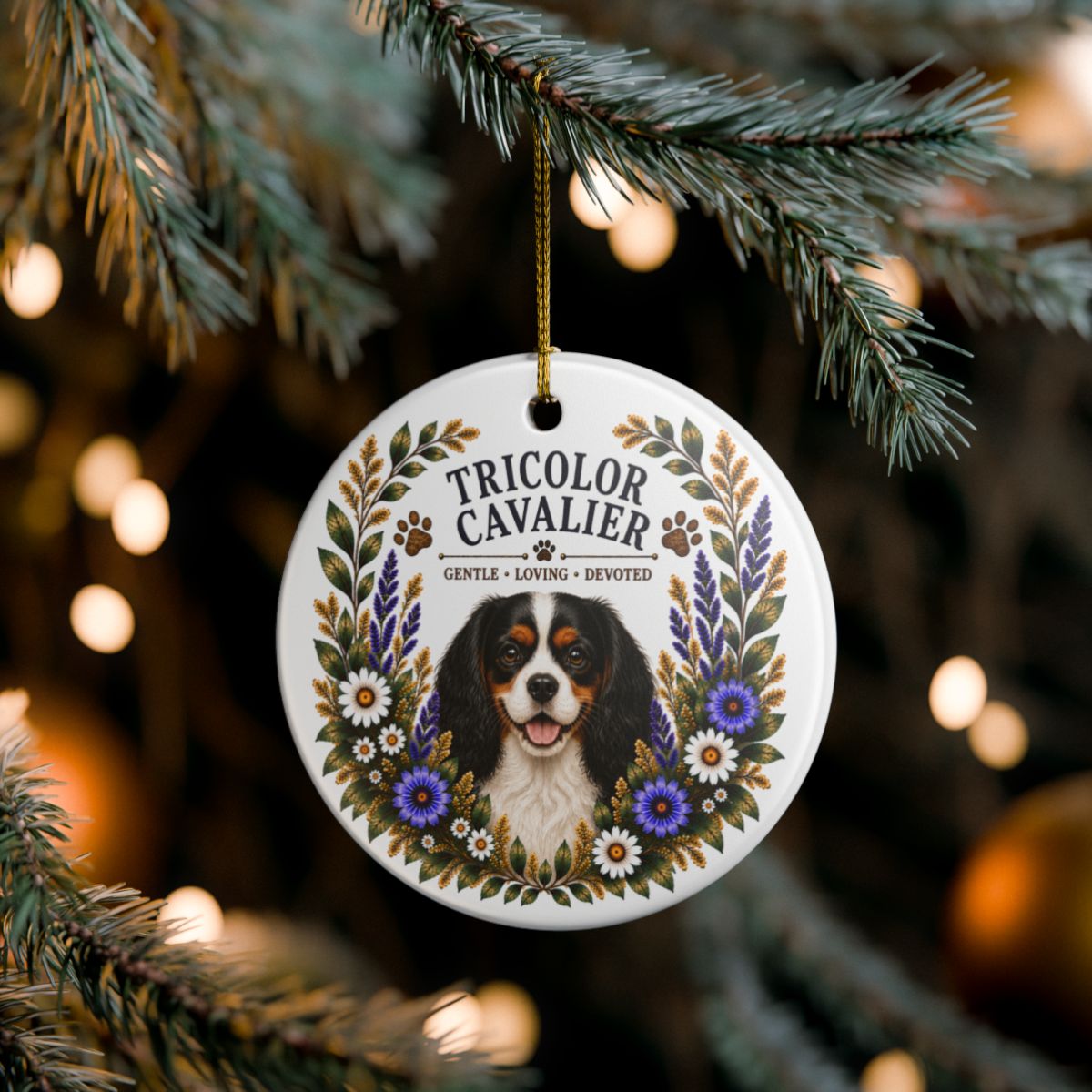 Tricolor Cavalier Ornament, Cavalier King Charles Spaniel Gift, Tricolor Cavalier Dog Mom Keepsake