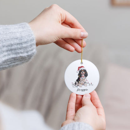 Personalized Tricolor Cavalier King Charles Spaniel Christmas Ornament, Ceramic Dog Lover Gift