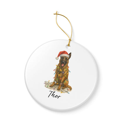 Personalized Belgian Malinois Dog Christmas Ornament, Ceramic Pet Decor, Santa Hat Lights