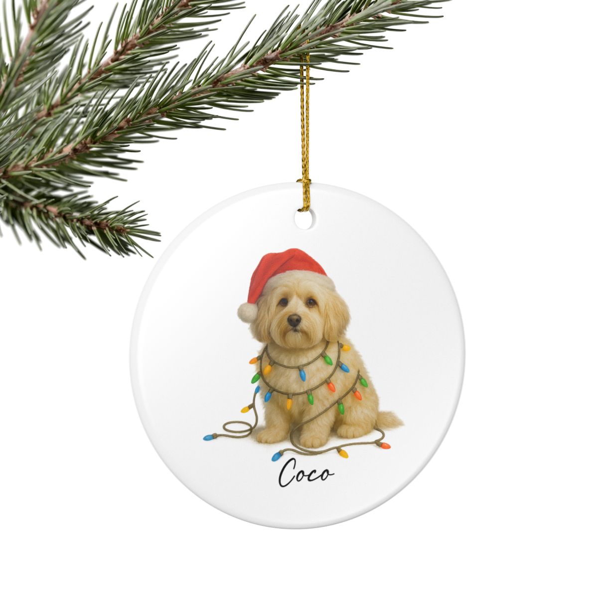 Personalized Cream Havanese Christmas Ornament, Ceramic Dog Lover Gift, Holiday Pet Keepsake Tree Decor