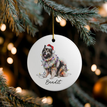 Personalized Keeshond Dog Ornament, Ceramic Christmas Tree Decor, Holiday Pet Keepsake
