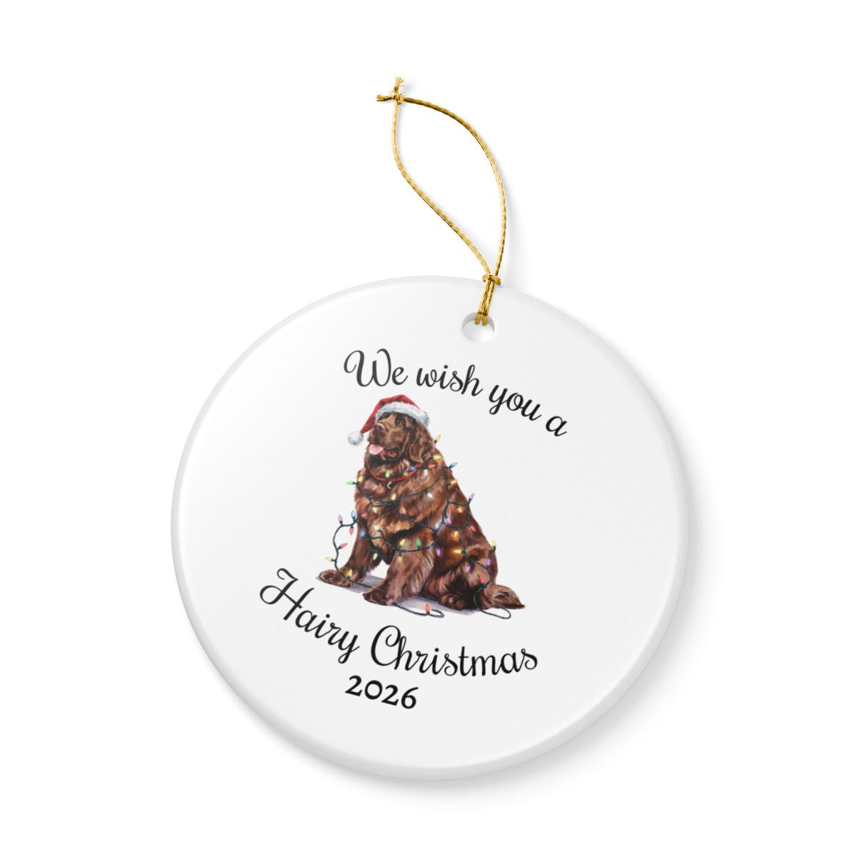 Christmas Brown Newfoundland Ornament, Christmas Lights Dog Keepsake