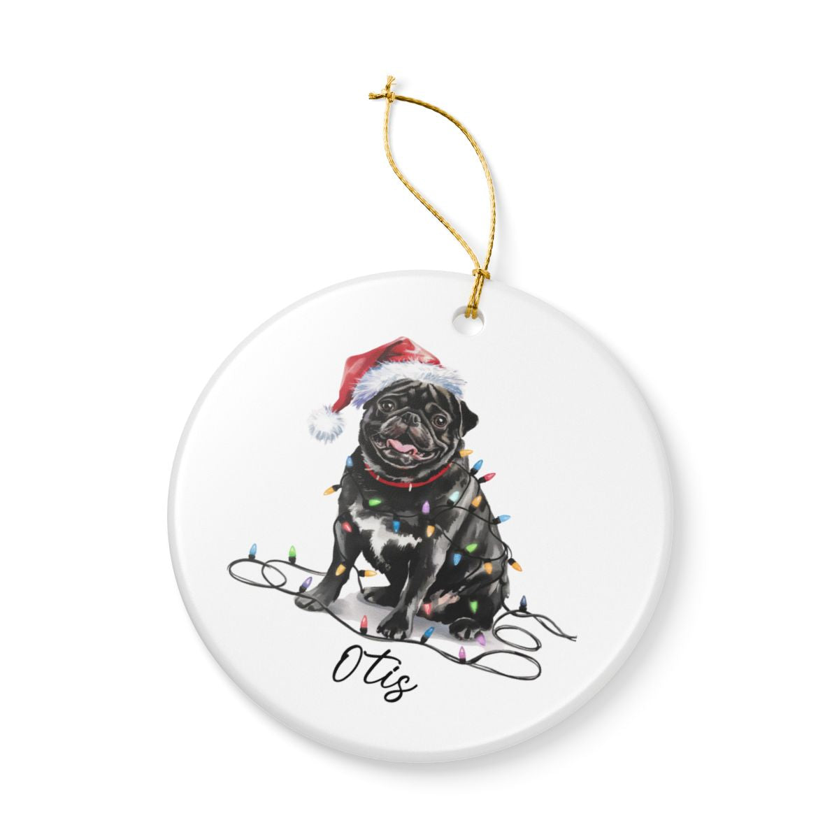 Black Pug Ornament, Personalized Pet Keepsake