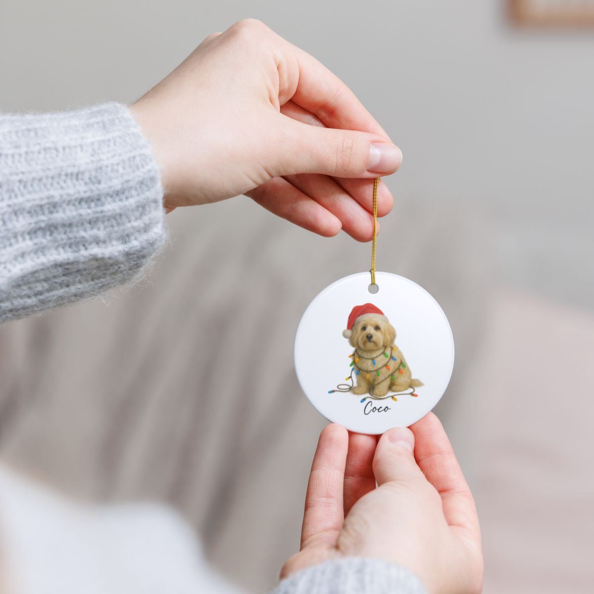 Personalized Cream Havanese Christmas Ornament, Ceramic Dog Lover Gift, Holiday Pet Keepsake Tree Decor