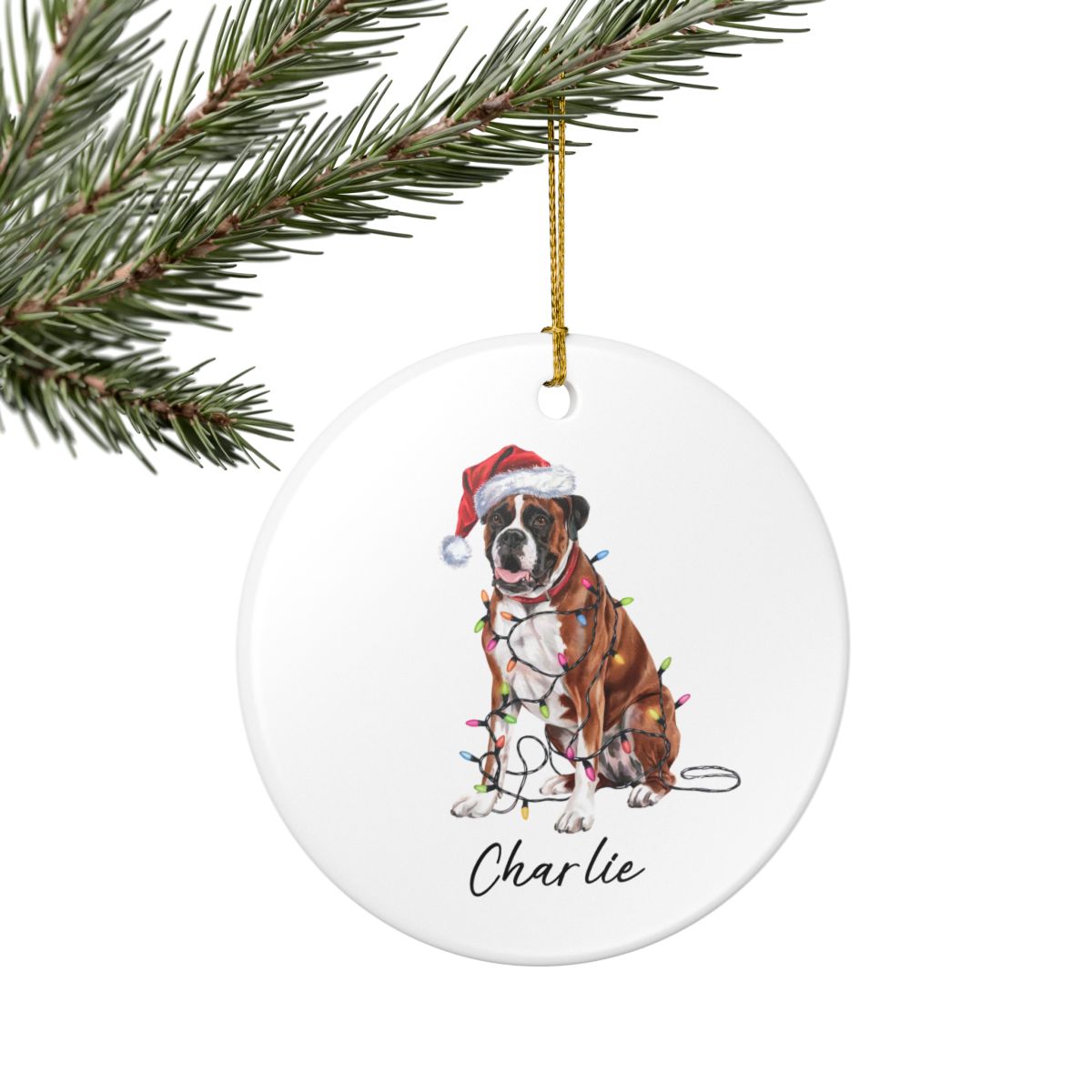 Personalized Boxer Christmas Ornament, Ceramic Dog Lover Gift, Custom Decor