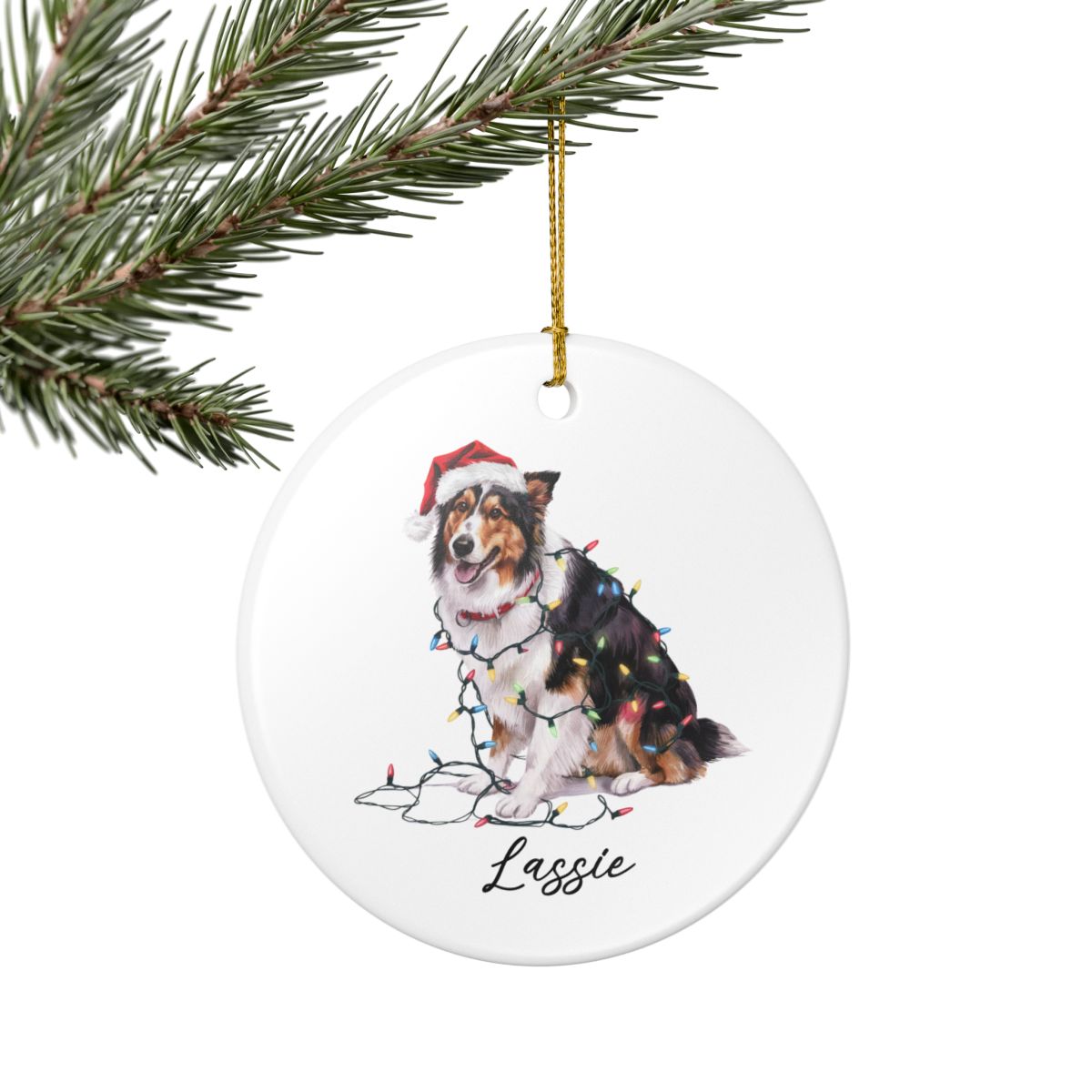 Personalized Collie Christmas Ornament, Custom Dog Ornament, Pet Name Holiday Keepsake