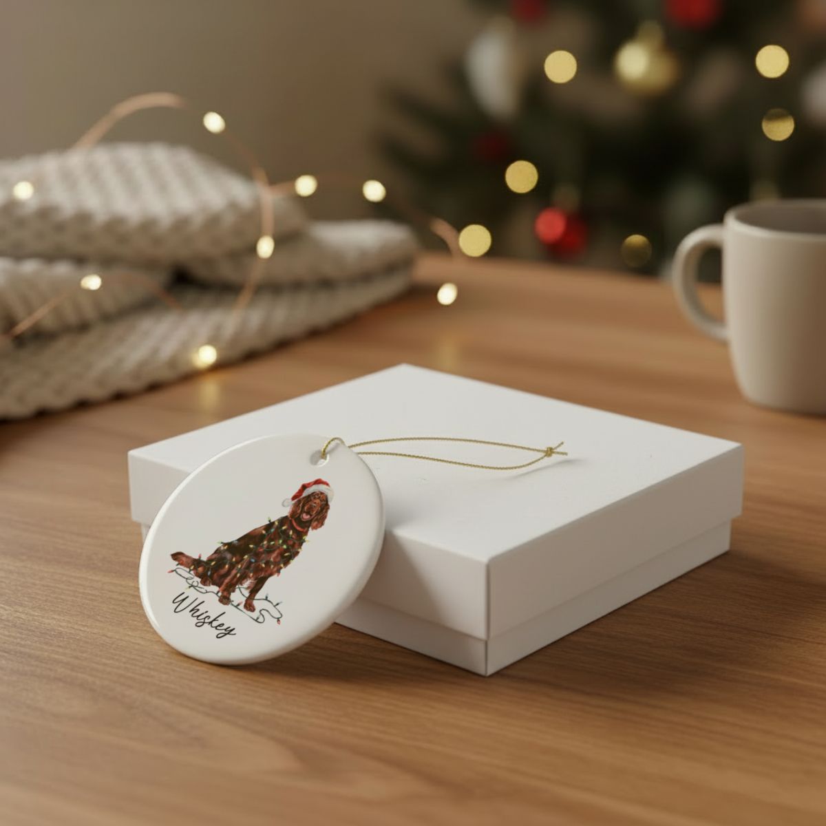 Personalized Irish Setter Christmas Ornament, Dog Lover Holiday Keepsake, Ceramic Tree Decor