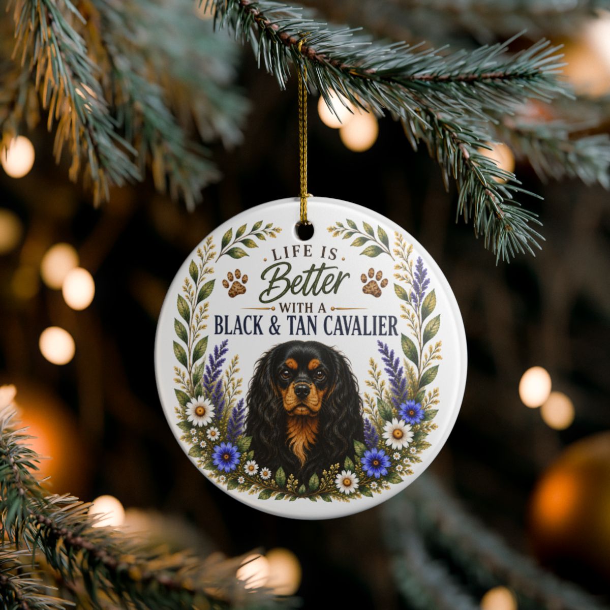 Black and Tan Cavalier Ornament, Cavalier King Charles Spaniel Gift, Dog Lover Keepsake