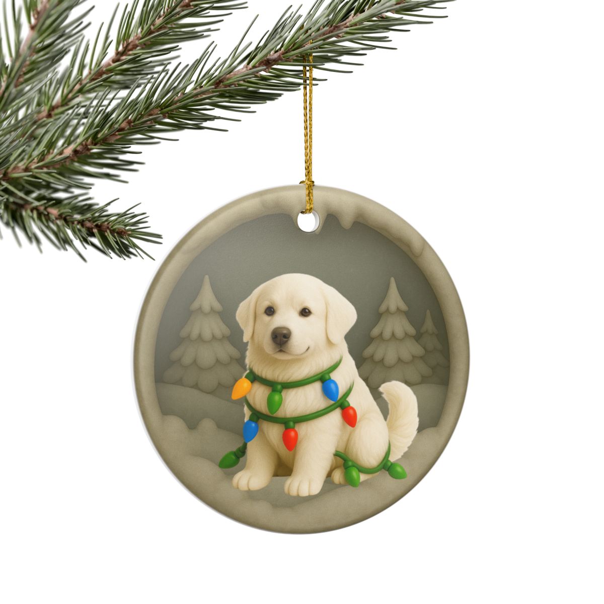 Personalized Great Pyrenees Christmas Ornament, 3D Clay-Style Dog Keepsake with Lights