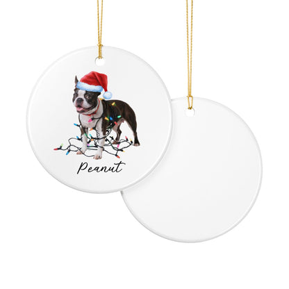 Personalized Boston Terrier Christmas Ornament, Ceramic Dog Lover Gift, Festive Lights Tree Decor