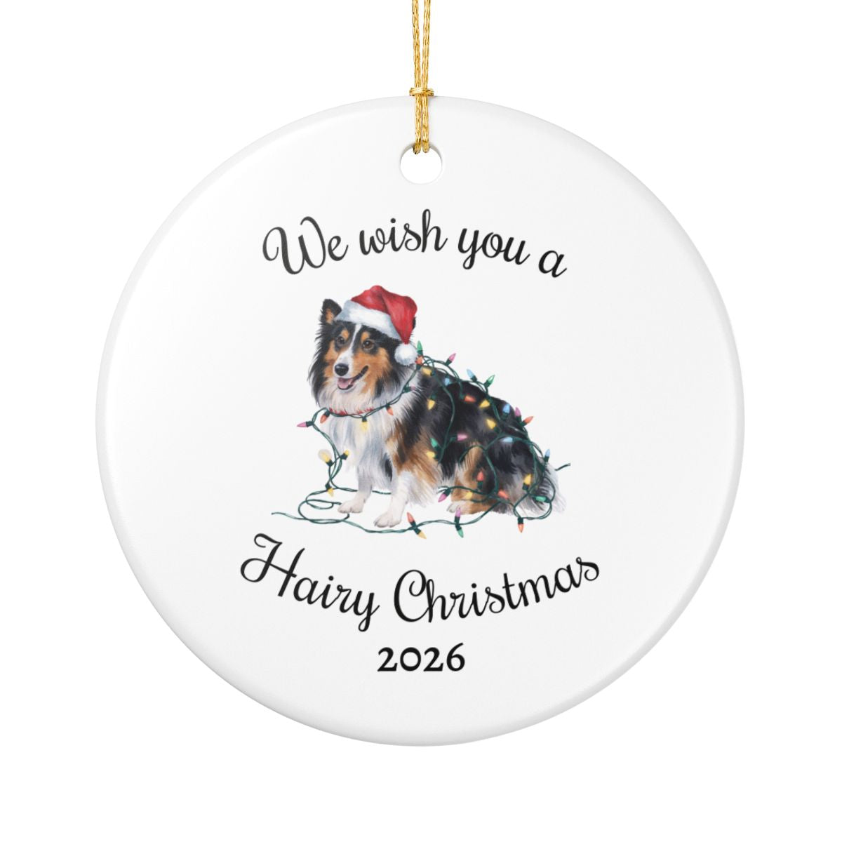 Christmas Sheltie Ornament, Christmas Lights Dog Keepsake