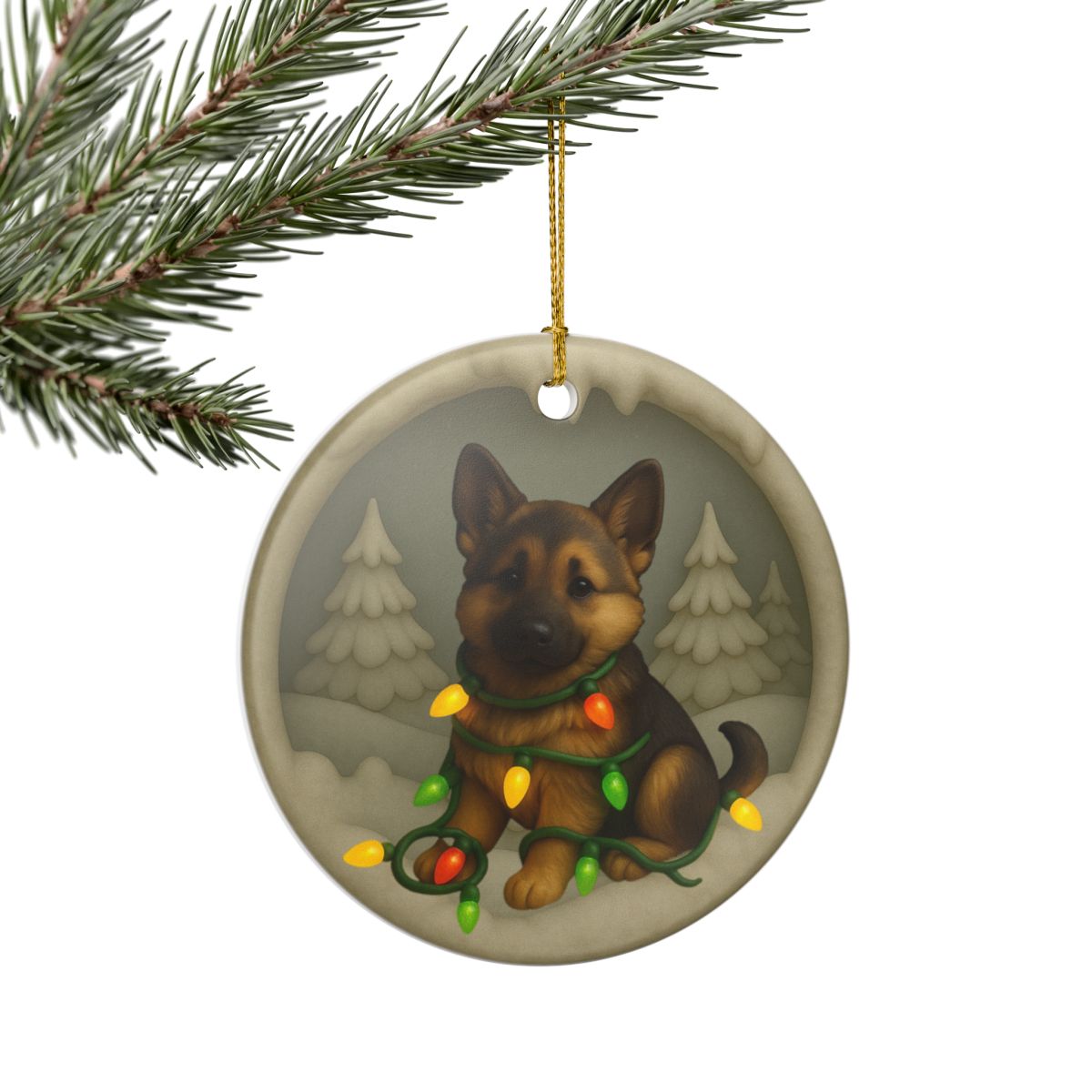 Personalized German Shepherd Christmas Ornament, 3D Clay-Style Dog Keepsake with Lights