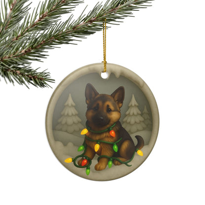 Personalized German Shepherd Christmas Ornament, 3D Clay-Style Dog Keepsake with Lights